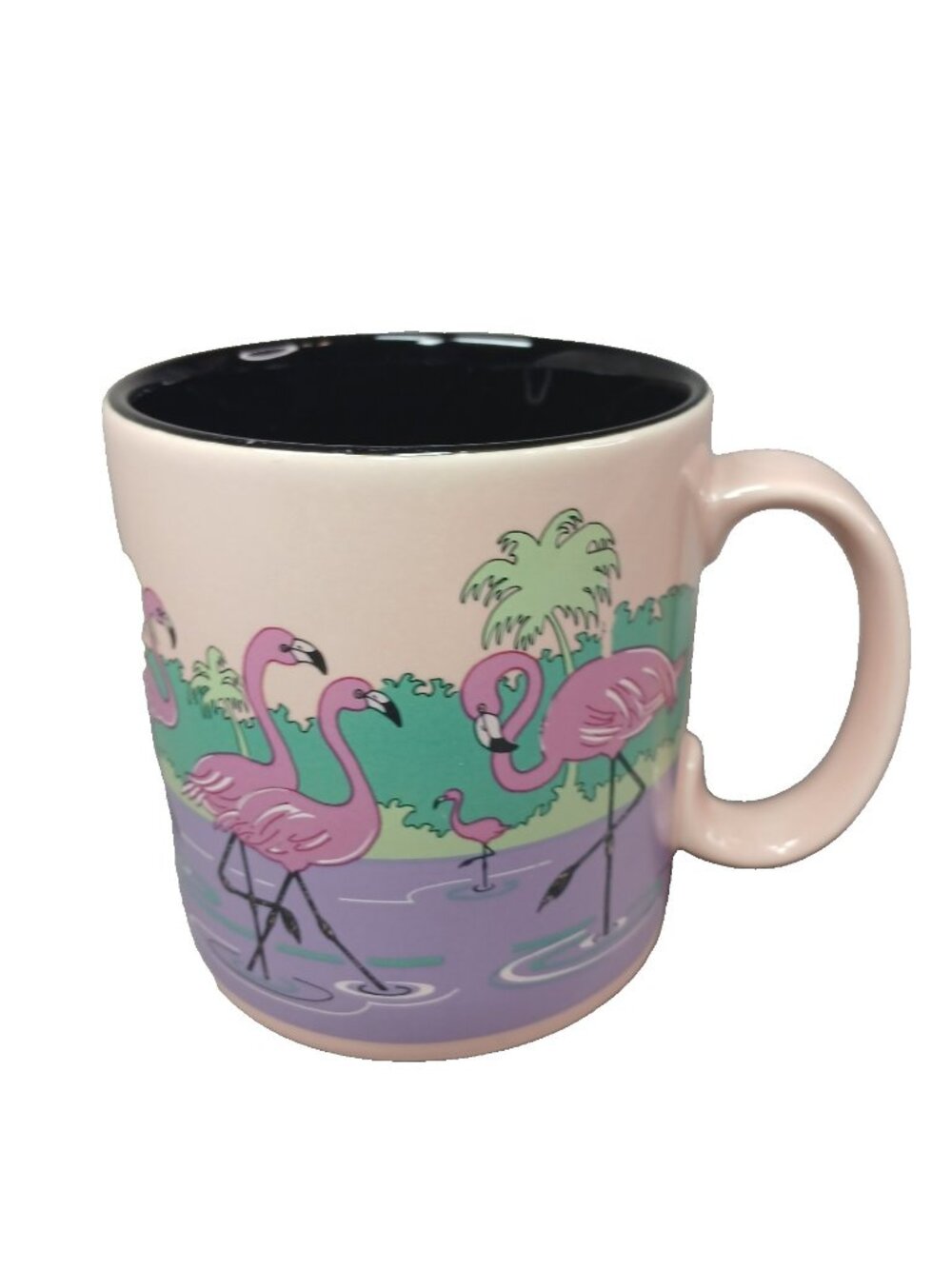 Russ Berrie Pink Flamingo Vintage Coffee Mug Tea Cup Black Interior Vintage